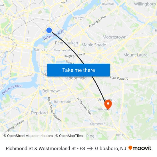 Richmond St & Westmoreland St - FS to Gibbsboro, NJ map