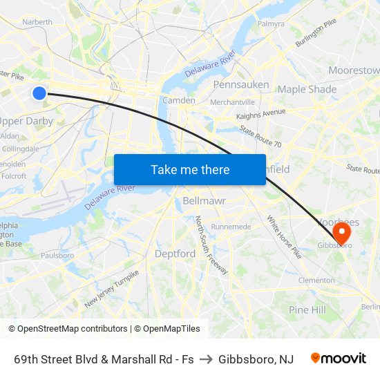 69th Street Blvd & Marshall Rd - Fs to Gibbsboro, NJ map