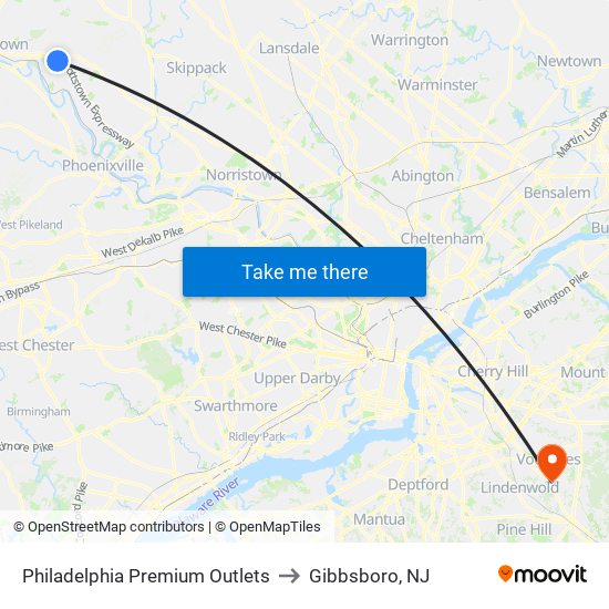 Philadelphia Premium Outlets to Gibbsboro, NJ map