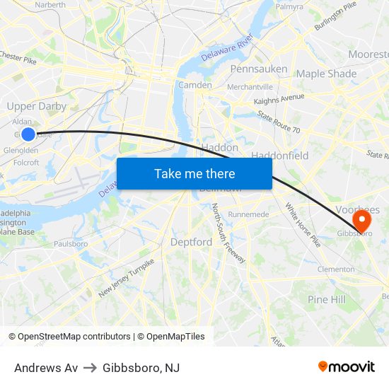 Andrews Av to Gibbsboro, NJ map