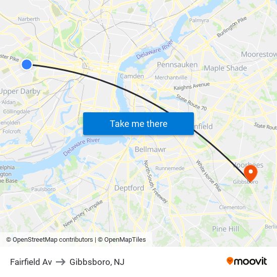 Fairfield Av to Gibbsboro, NJ map