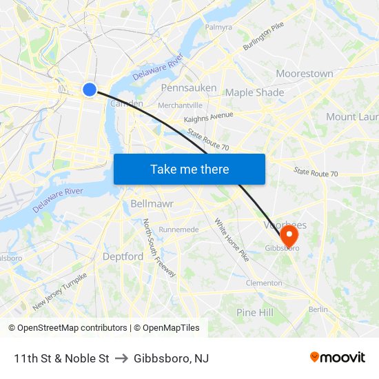 11th St & Noble St to Gibbsboro, NJ map