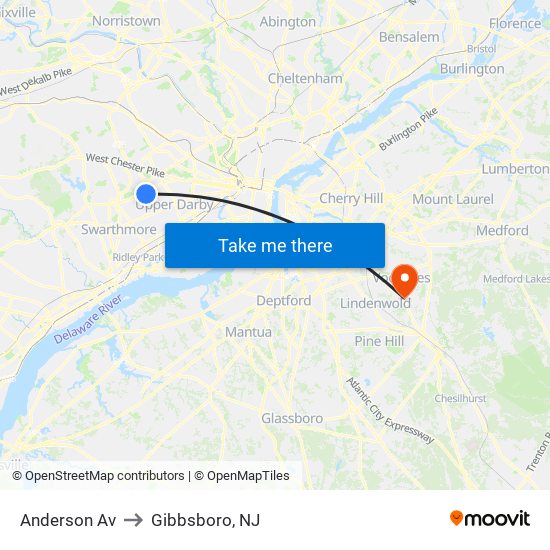 Anderson Av to Gibbsboro, NJ map