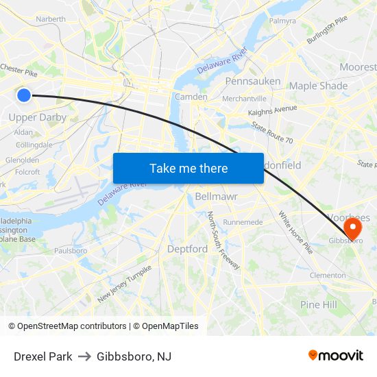Drexel Park to Gibbsboro, NJ map
