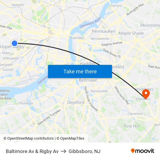 Baltimore Av & Rigby Av to Gibbsboro, NJ map