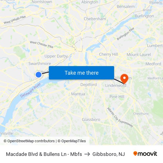Macdade Blvd & Bullens Ln - Mbfs to Gibbsboro, NJ map