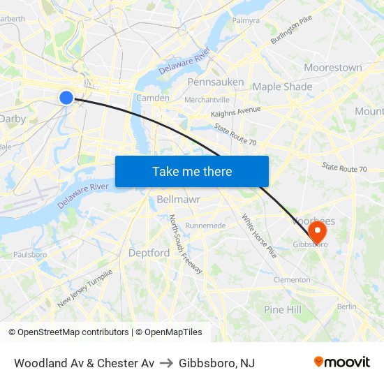 Woodland Av & Chester Av to Gibbsboro, NJ map