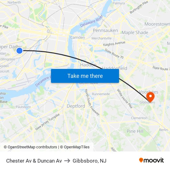 Chester Av & Duncan Av to Gibbsboro, NJ map