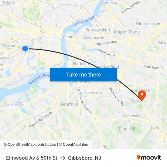 Elmwood Av & 59th St to Gibbsboro, NJ map