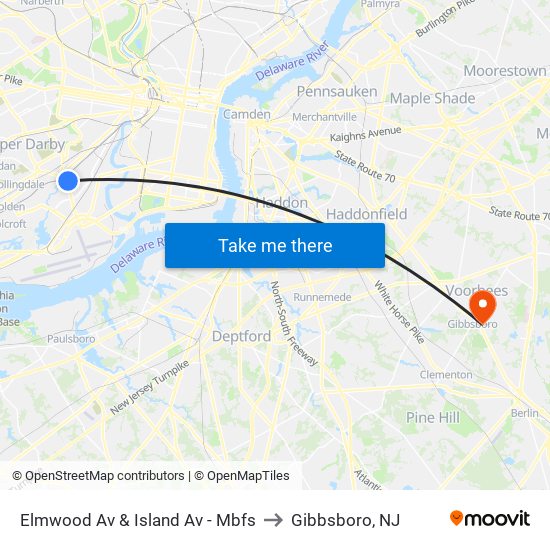 Elmwood Av & Island Av - Mbfs to Gibbsboro, NJ map