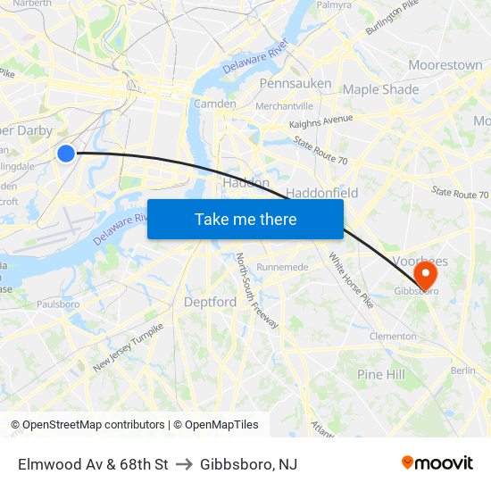 Elmwood Av & 68th St to Gibbsboro, NJ map