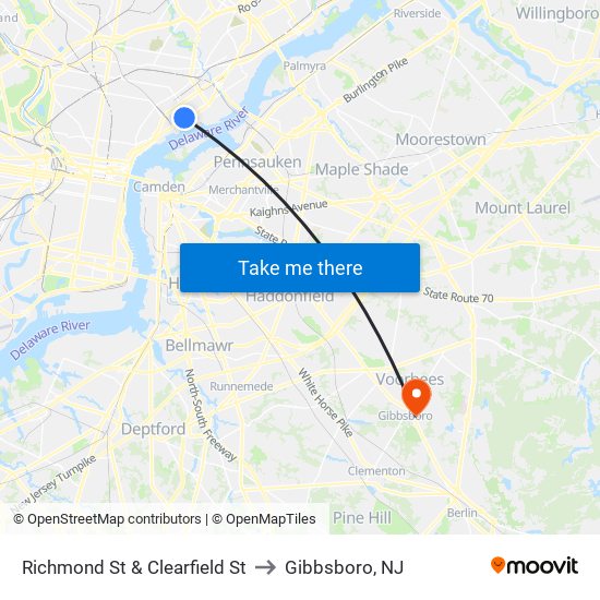 Richmond St & Clearfield St to Gibbsboro, NJ map