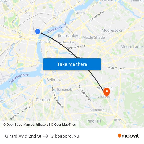 Girard Av & 2nd St to Gibbsboro, NJ map
