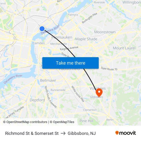 Richmond St & Somerset St to Gibbsboro, NJ map