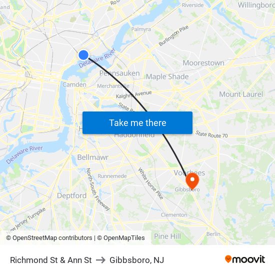 Richmond St & Ann St to Gibbsboro, NJ map
