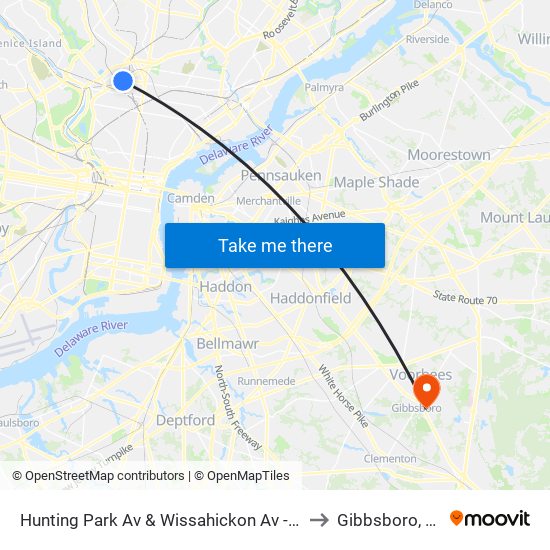 Hunting Park Av & Wissahickon Av - FS to Gibbsboro, NJ map