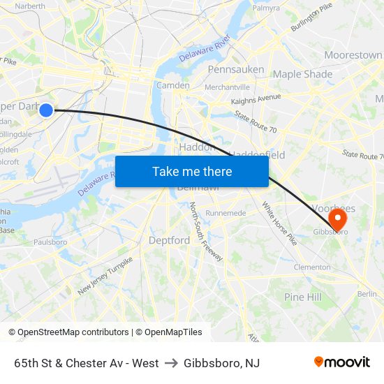 65th St & Chester Av - West to Gibbsboro, NJ map
