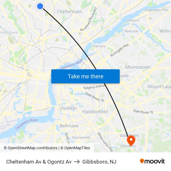 Cheltenham Av & Ogontz Av to Gibbsboro, NJ map