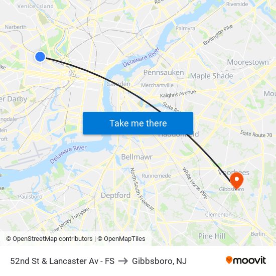 52nd St & Lancaster Av - FS to Gibbsboro, NJ map