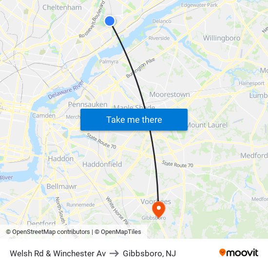 Welsh Rd & Winchester Av to Gibbsboro, NJ map