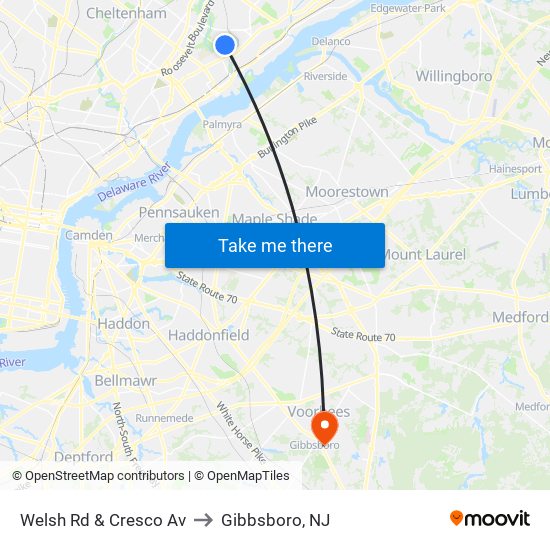 Welsh Rd & Cresco Av to Gibbsboro, NJ map