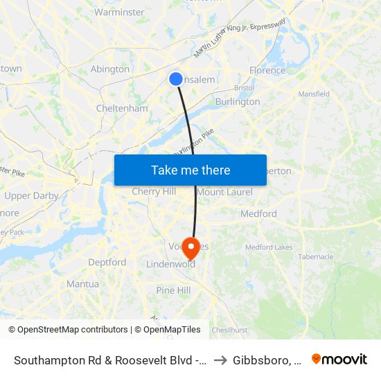 Southampton Rd & Roosevelt Blvd - FS to Gibbsboro, NJ map