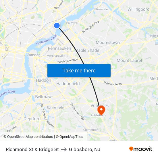 Richmond St & Bridge St to Gibbsboro, NJ map