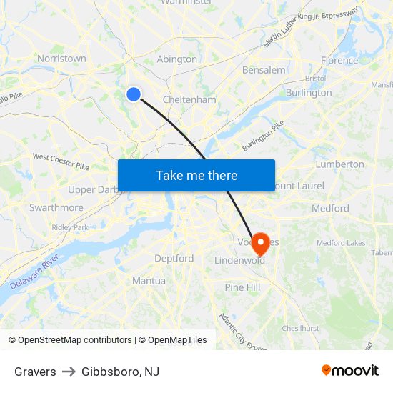 Gravers to Gibbsboro, NJ map