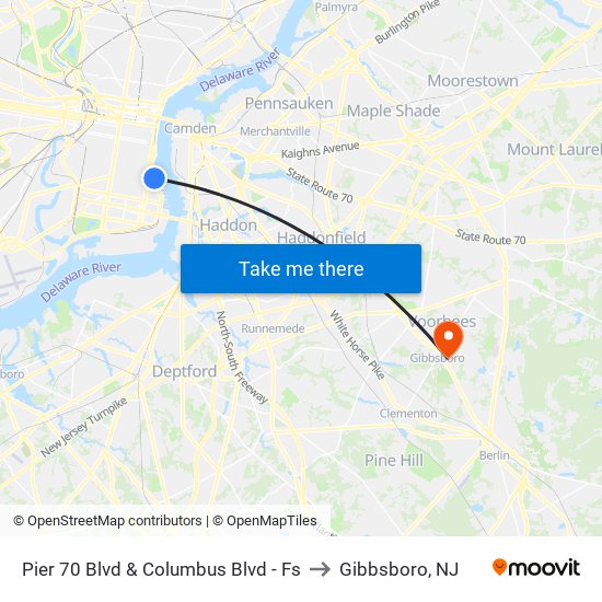 Pier 70 Blvd & Columbus Blvd - Fs to Gibbsboro, NJ map