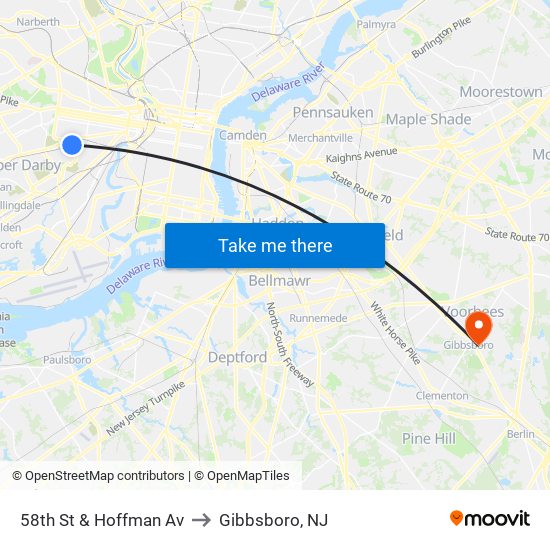 58th St & Hoffman Av to Gibbsboro, NJ map