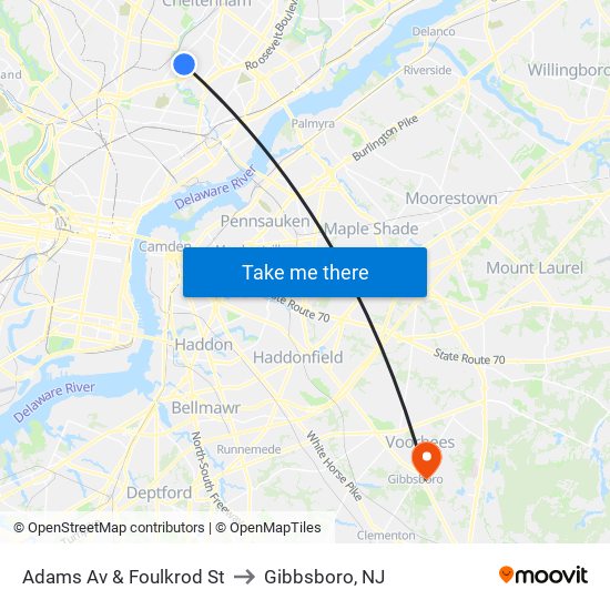 Adams Av & Foulkrod St to Gibbsboro, NJ map