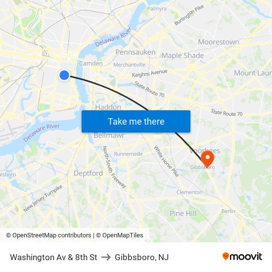 Washington Av & 8th St to Gibbsboro, NJ map