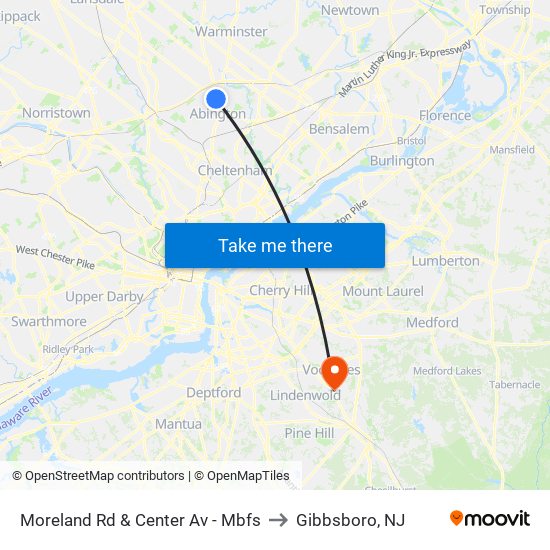 Moreland Rd & Center Av - Mbfs to Gibbsboro, NJ map
