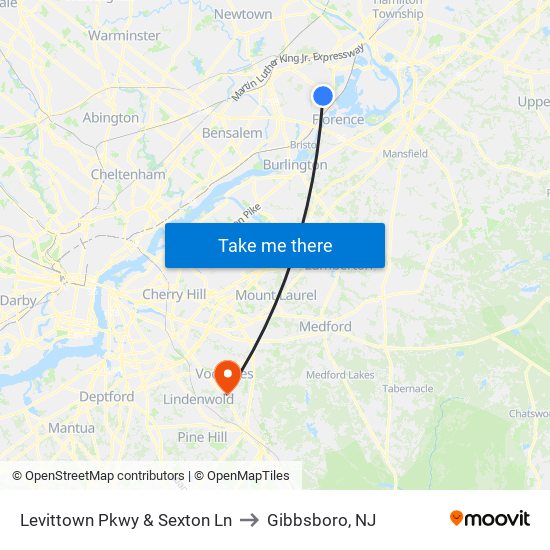 Levittown Pkwy & Sexton Ln to Gibbsboro, NJ map