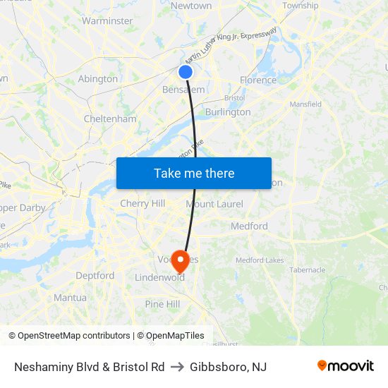 Neshaminy Blvd & Bristol Rd to Gibbsboro, NJ map