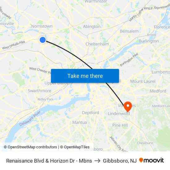 Renaisance Blvd & Horizon Dr - Mbns to Gibbsboro, NJ map
