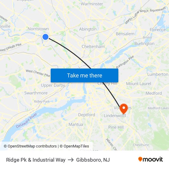 Ridge Pk & Industrial Way to Gibbsboro, NJ map