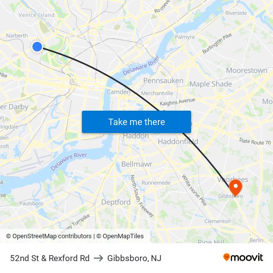 52nd St & Rexford Rd to Gibbsboro, NJ map