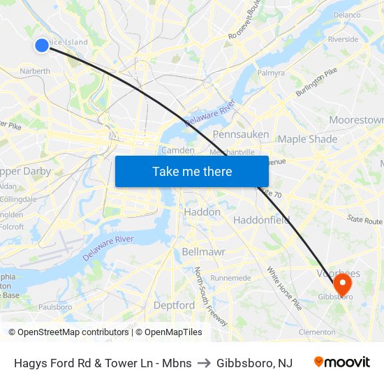 Hagys Ford Rd & Tower Ln - Mbns to Gibbsboro, NJ map