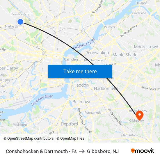 Conshohocken & Dartmouth - Fs to Gibbsboro, NJ map