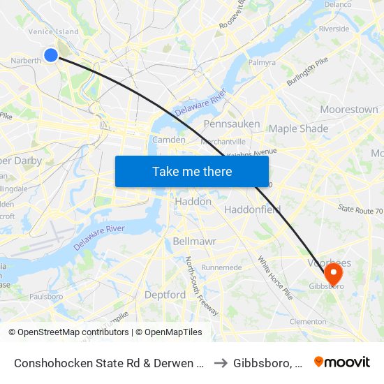 Conshohocken State Rd & Derwen Rd to Gibbsboro, NJ map