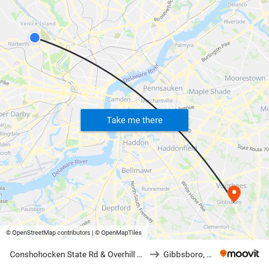 Conshohocken State Rd & Overhill Rd to Gibbsboro, NJ map