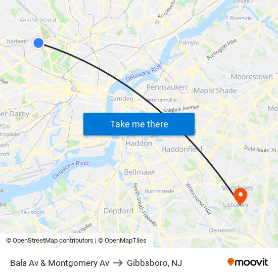 Bala Av & Montgomery Av to Gibbsboro, NJ map