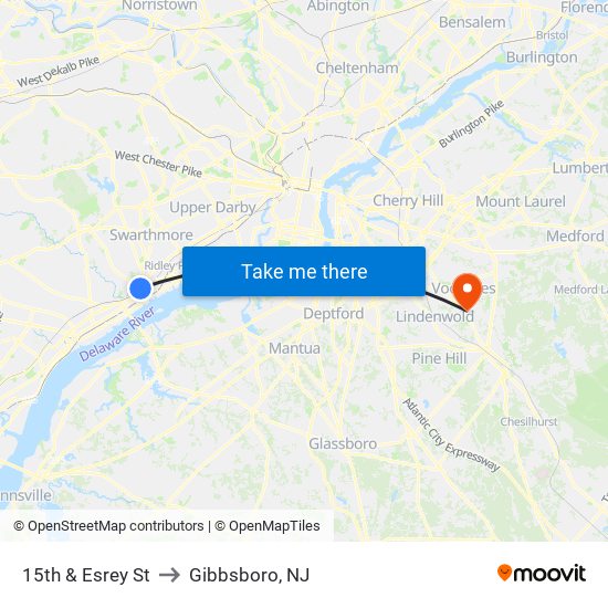 15th & Esrey St to Gibbsboro, NJ map