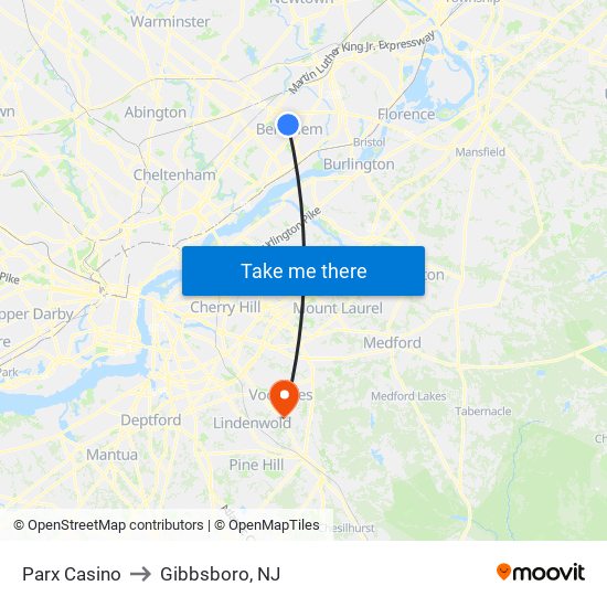 Parx Casino to Gibbsboro, NJ map