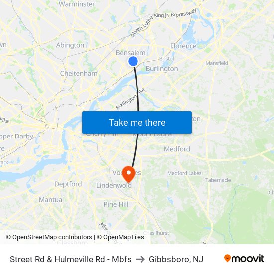 Street Rd & Hulmeville Rd - Mbfs to Gibbsboro, NJ map