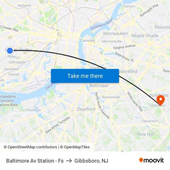 Baltimore Av Station - Fs to Gibbsboro, NJ map