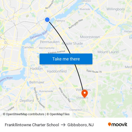 Frankllintowne Charter School to Gibbsboro, NJ map
