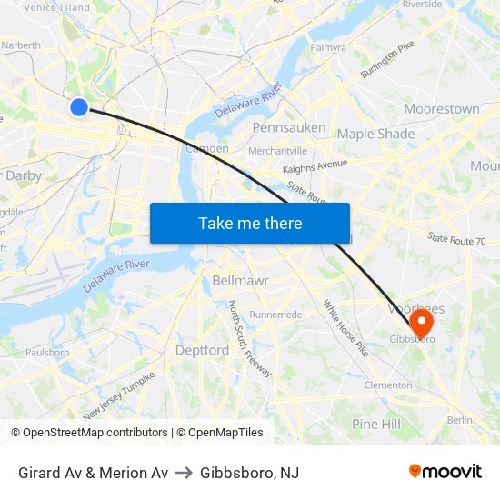Girard Av & Merion Av to Gibbsboro, NJ map