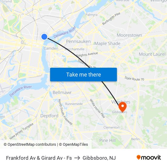 Frankford Av & Girard Av - Fs to Gibbsboro, NJ map